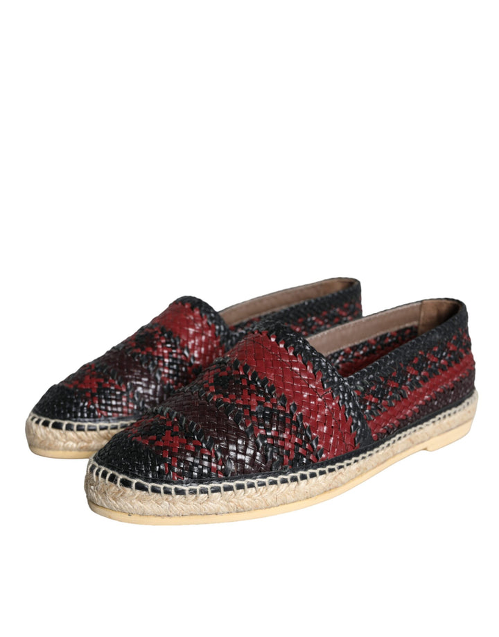 Dolce & Gabbana Schwarz kastanienbraunes gewebtes Leder Buffalo Herren Espadrille Schuhe