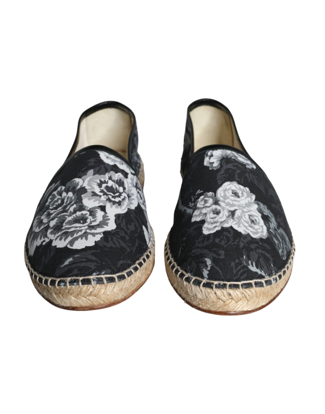 Dolce & Gabbana Schwarze Espadrilles aus Baumwolle und Leder mit Blumenmuster