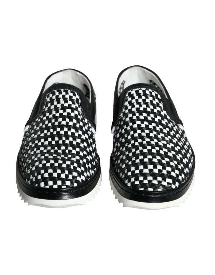 Dolce & Gabbana Schwarz Weiß Weaved Slip On Männer Loafers Schuhe