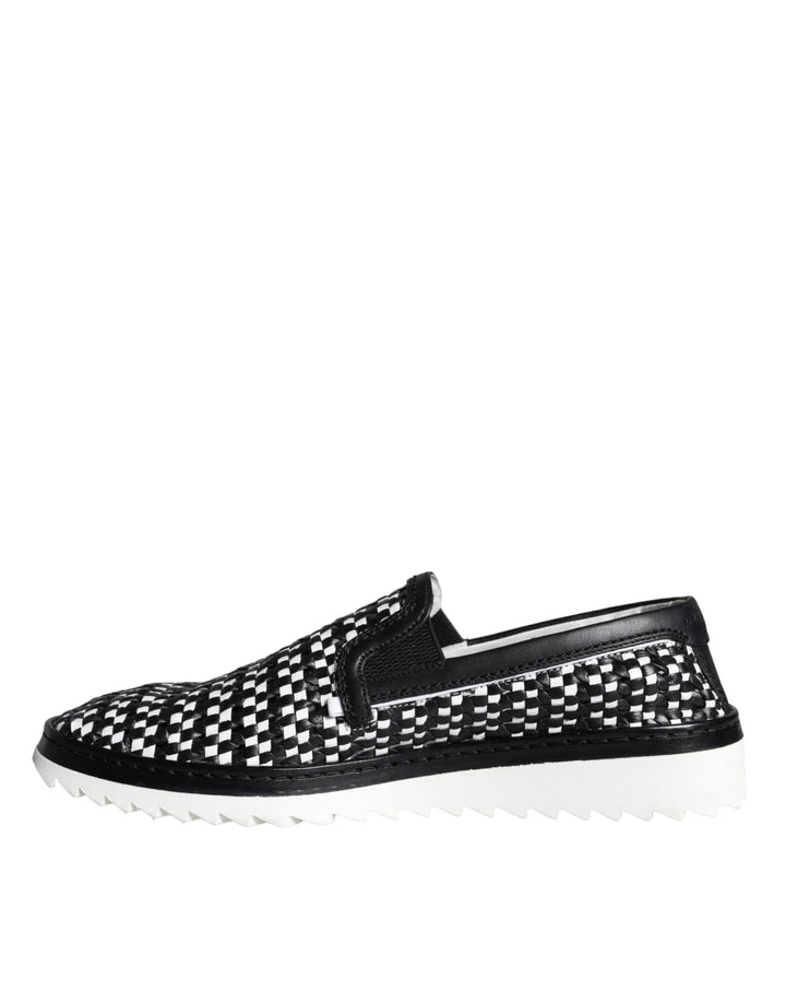 Dolce & Gabbana Schwarz Weiß Weaved Slip On Männer Loafers Schuhe