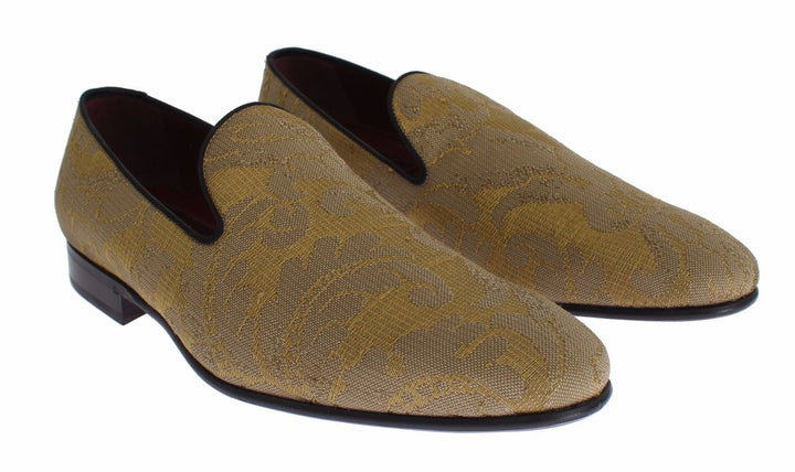 Dolce & Gabbana Goldene barocke Seidenkleid-Loafer