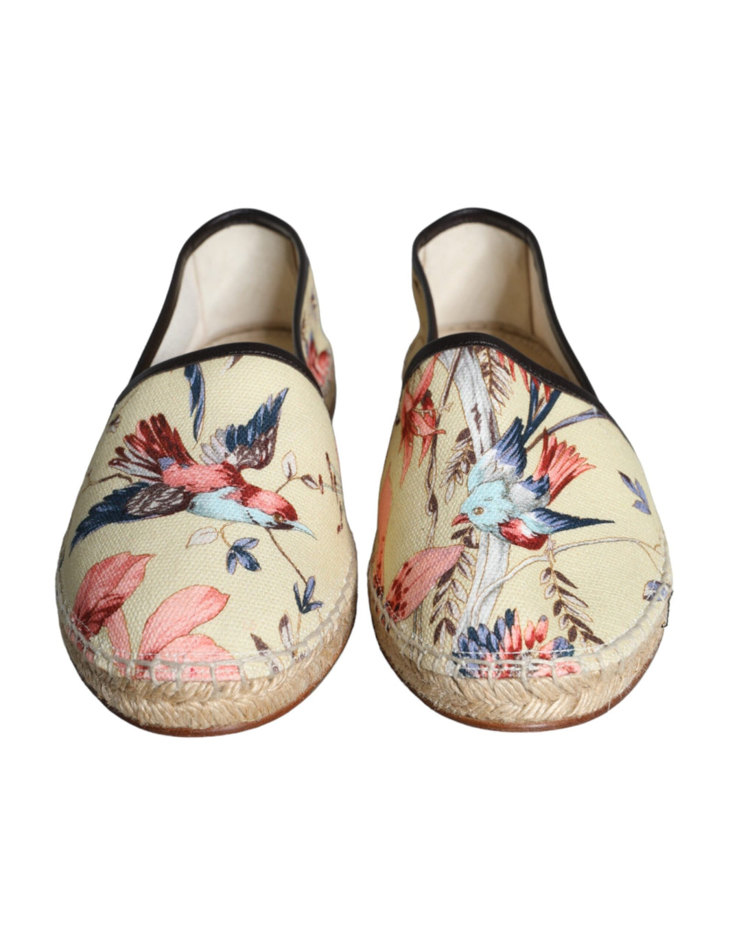 Dolce & Gabbana Beige Floral Canvas Espadrilles Slip On Schuhe