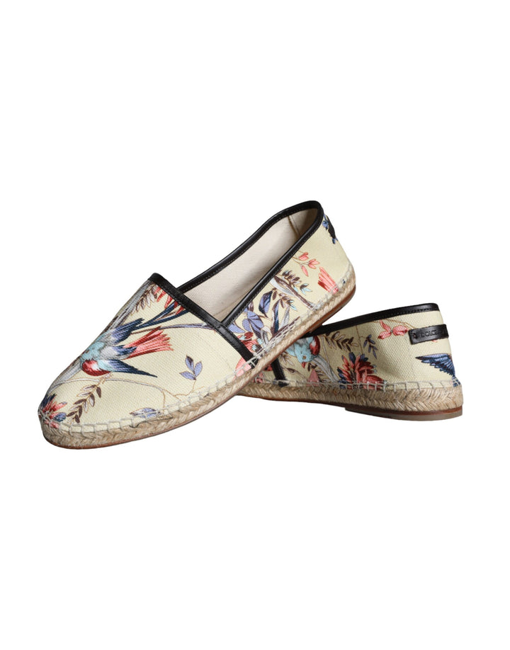 Dolce & Gabbana Beige Floral Canvas Espadrilles Slip On Schuhe