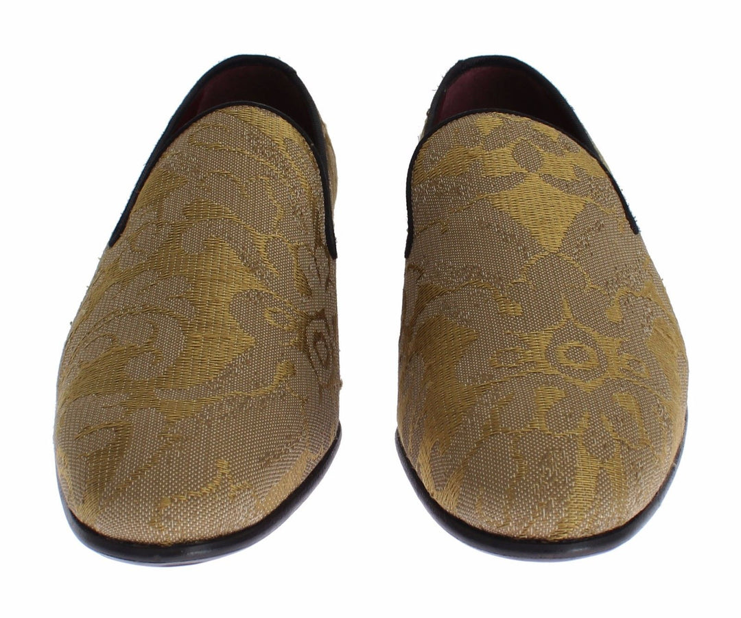 Dolce & Gabbana Goldene barocke Seidenkleid-Loafer