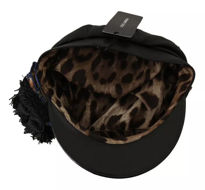 Schwarzes Leder Crystal Beads Gold Ribbon Fiddler Cap