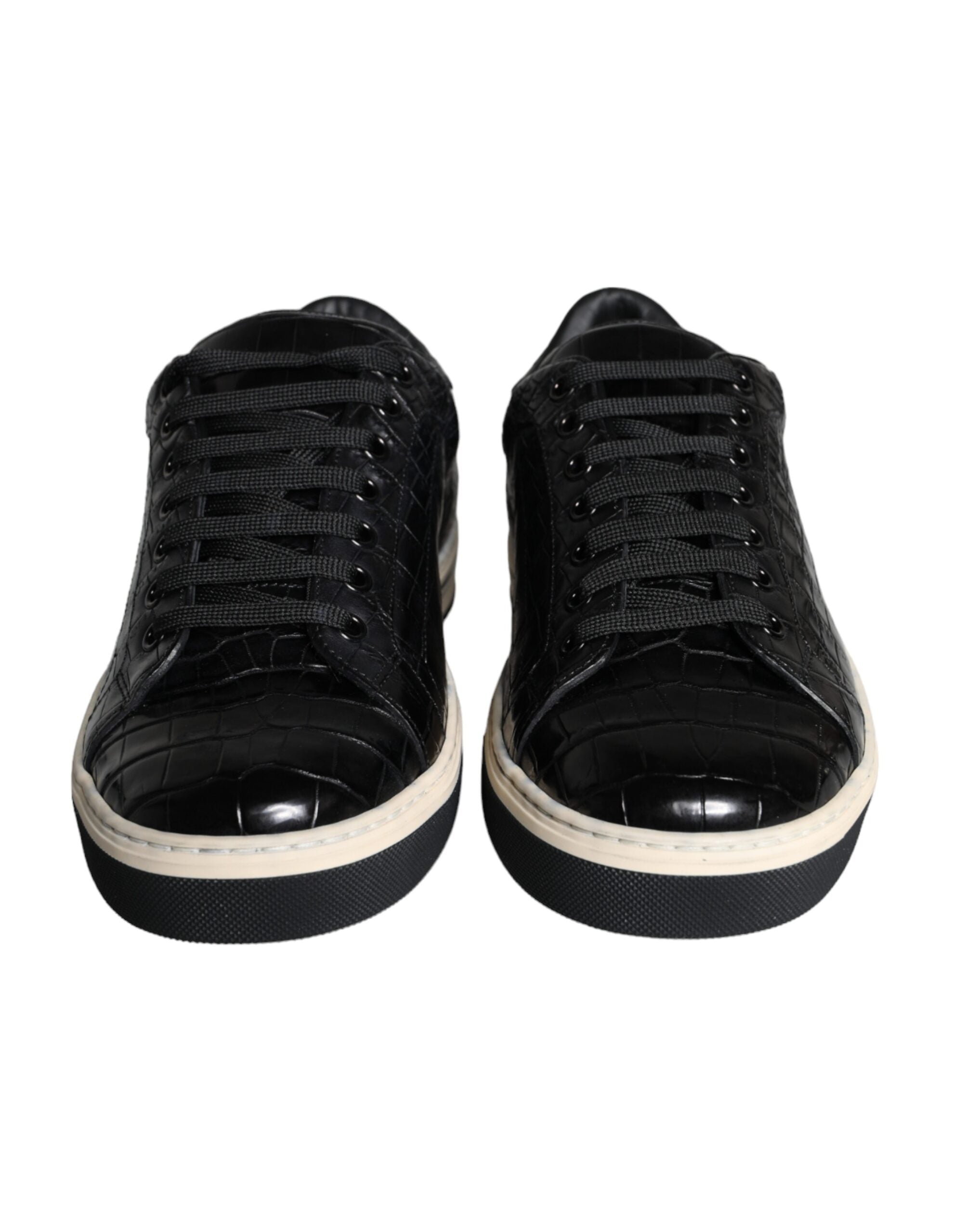 Black Leather Men's Low Top Sneakers Shoes