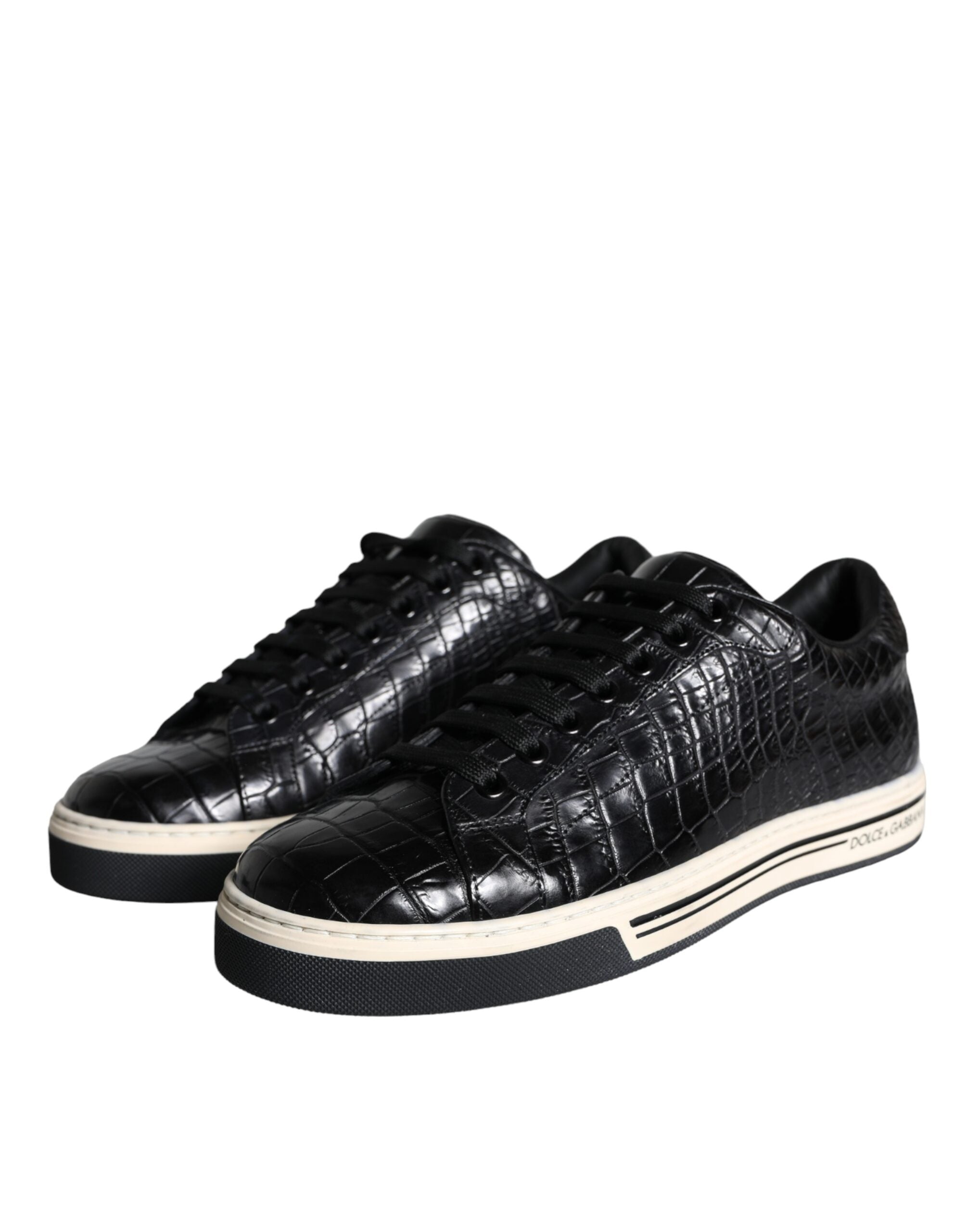 Black Leather Men's Low Top Sneakers Shoes