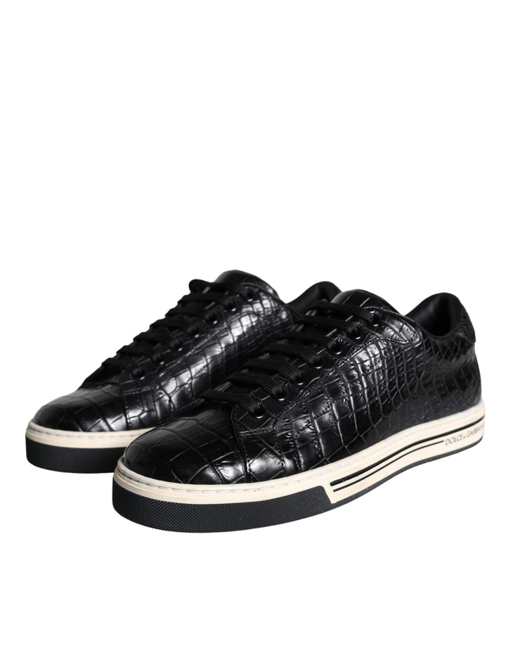 Dolce & Gabbana Schwarz Leder Männer Low Top Turnschuhe Schuhe