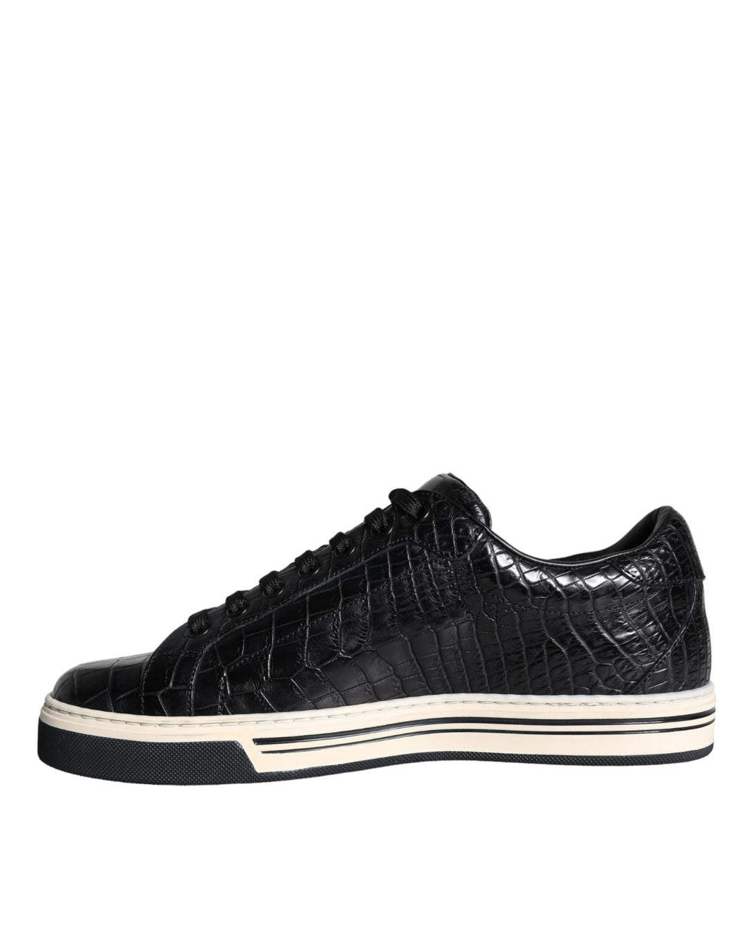 Dolce & Gabbana Schwarz Leder Männer Low Top Turnschuhe Schuhe