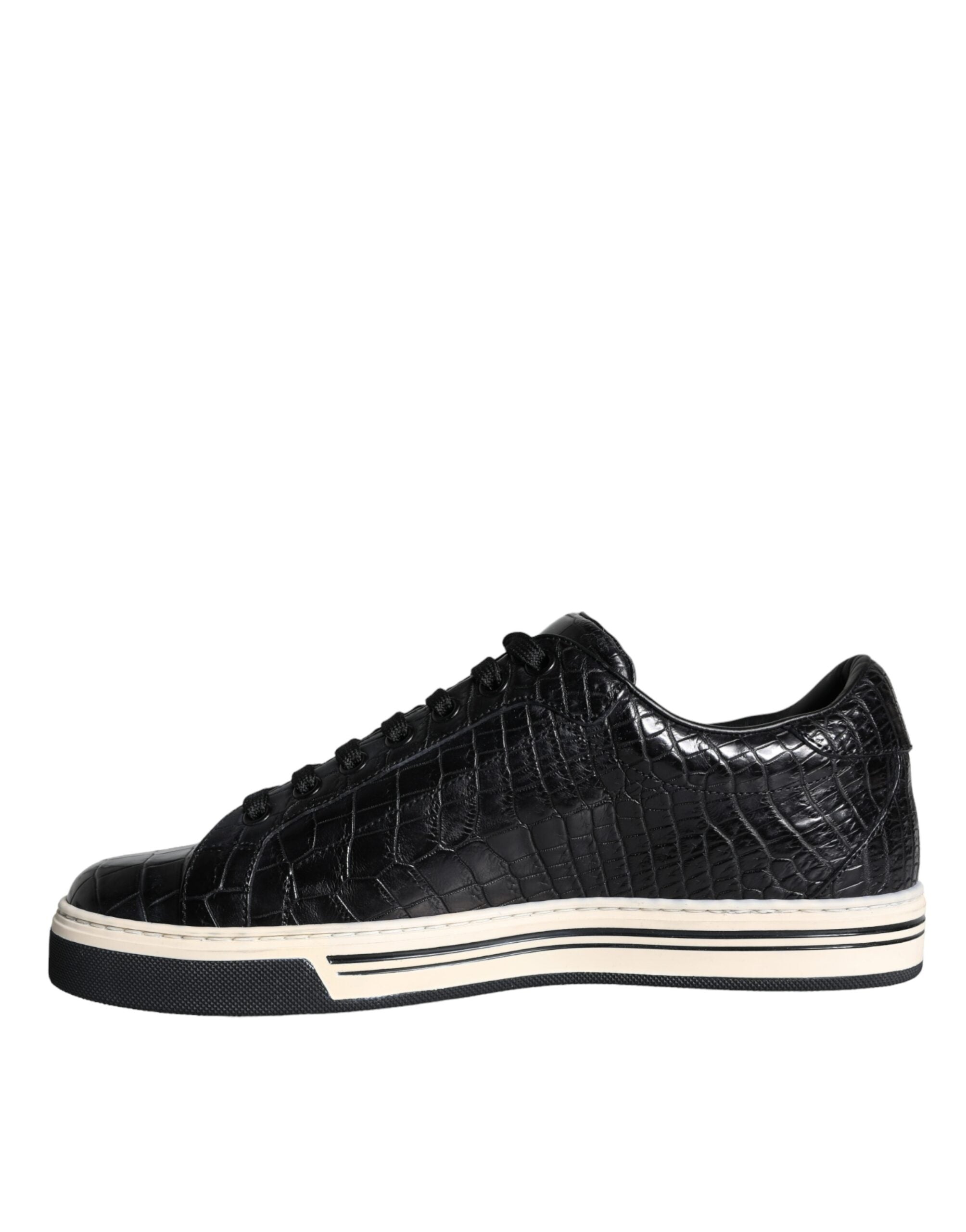 Black Leather Men's Low Top Sneakers Shoes