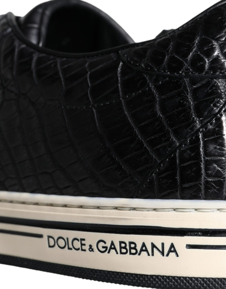 Dolce & Gabbana Schwarz Leder Männer Low Top Turnschuhe Schuhe