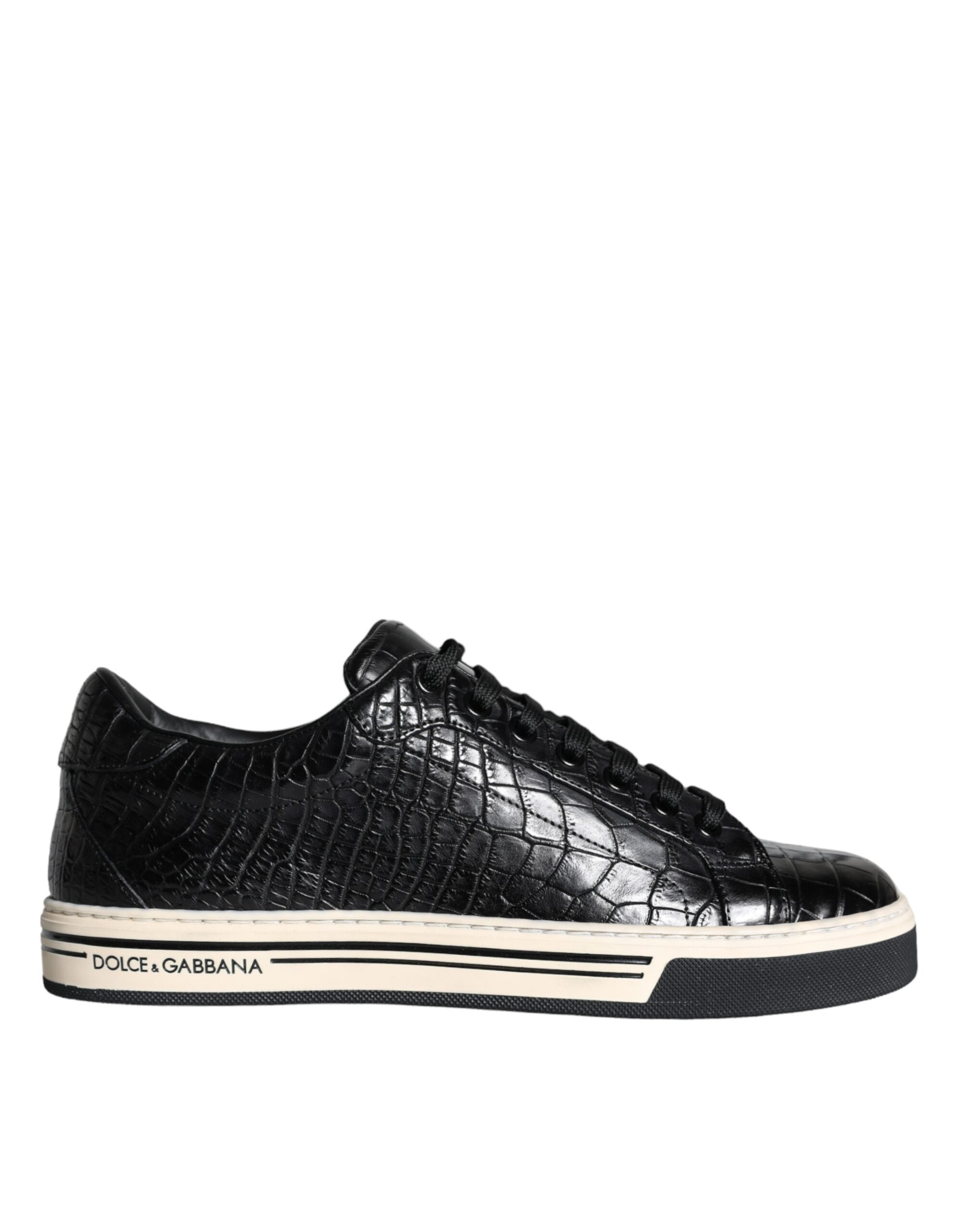 Black Leather Men's Low Top Sneakers Shoes