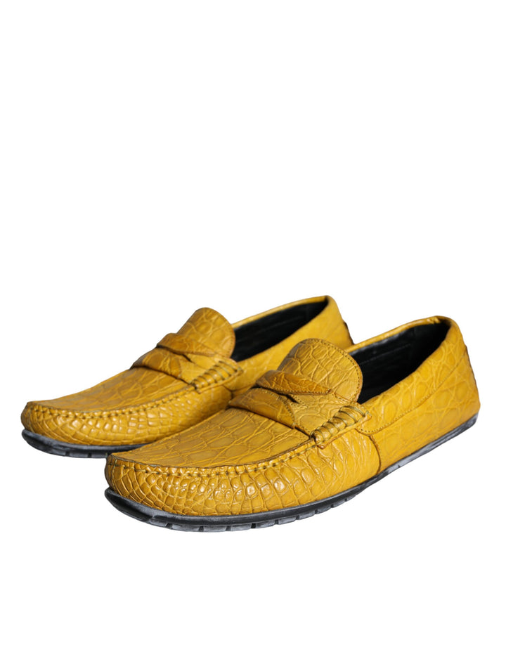 Dolce & Gabbana Gelbe Leder Slip Mocassin Loafers Schuhe