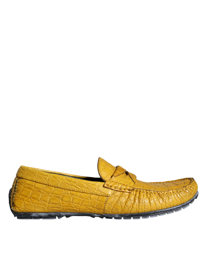 Dolce & Gabbana Gelbe Leder Slip Mocassin Loafers Schuhe