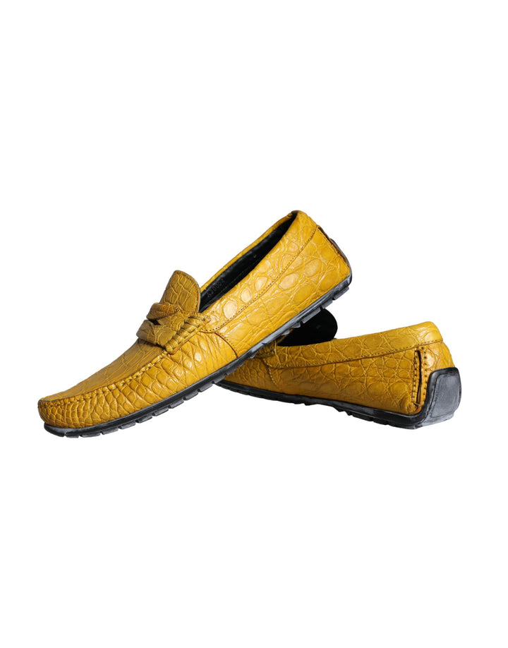 Dolce & Gabbana Gelbe Leder Slip Mocassin Loafers Schuhe