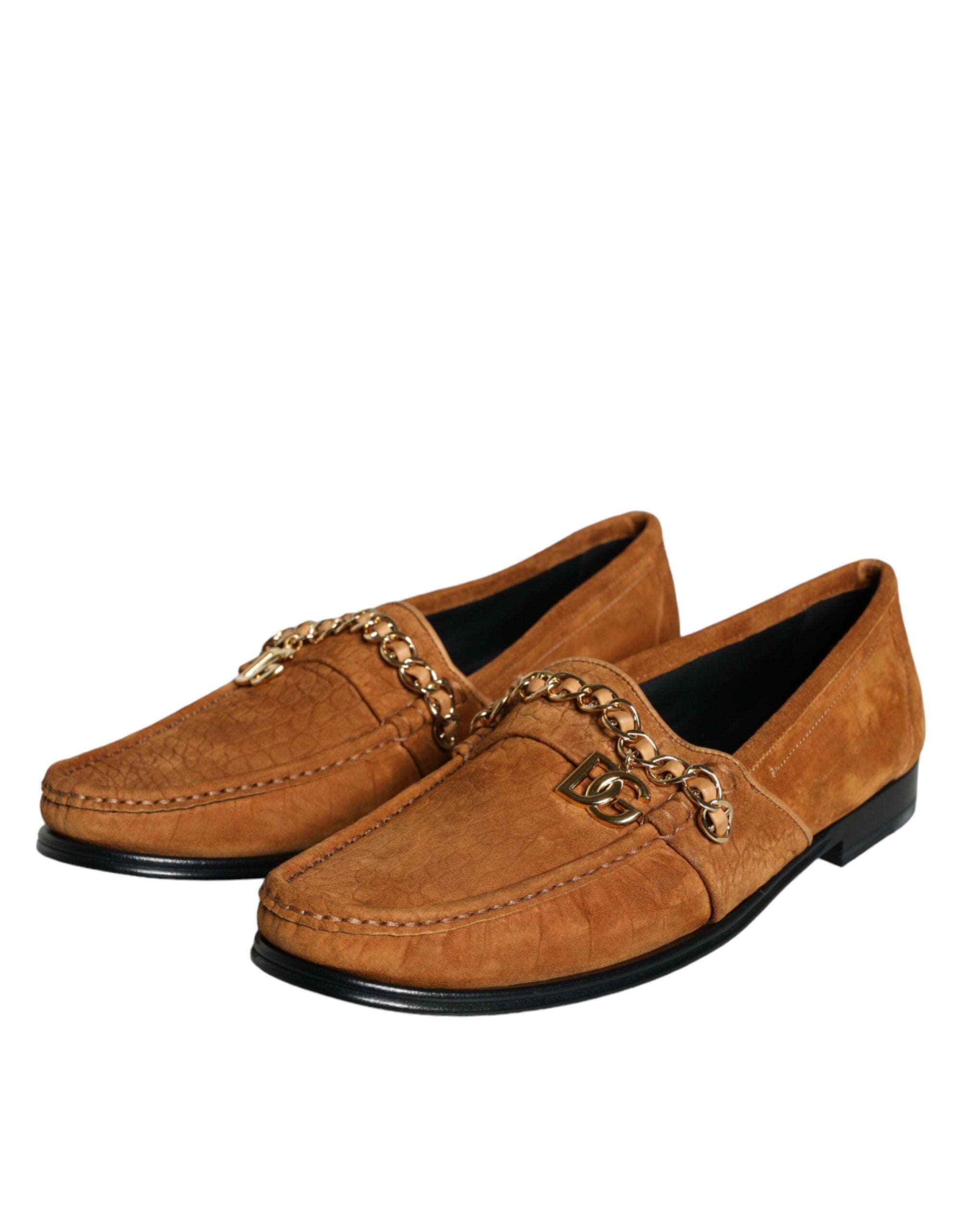 Brown velvet leather logo moccasin slip-on shoes