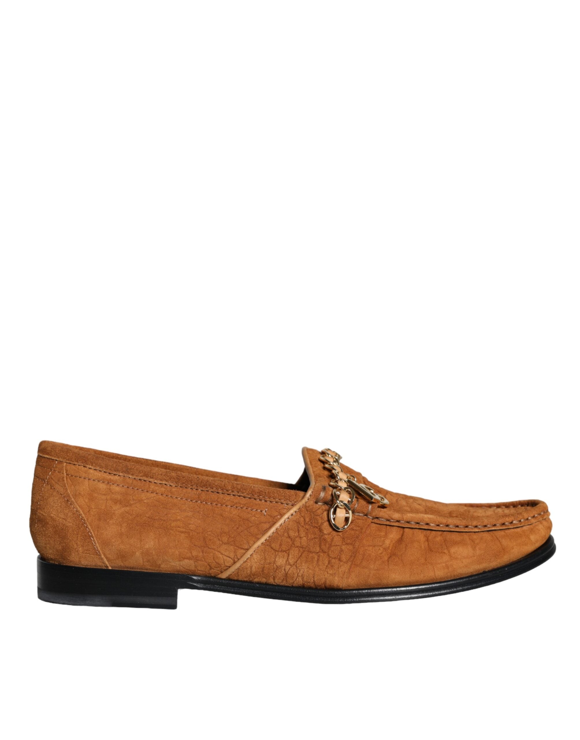 Brown velvet leather logo moccasin slip-on shoes