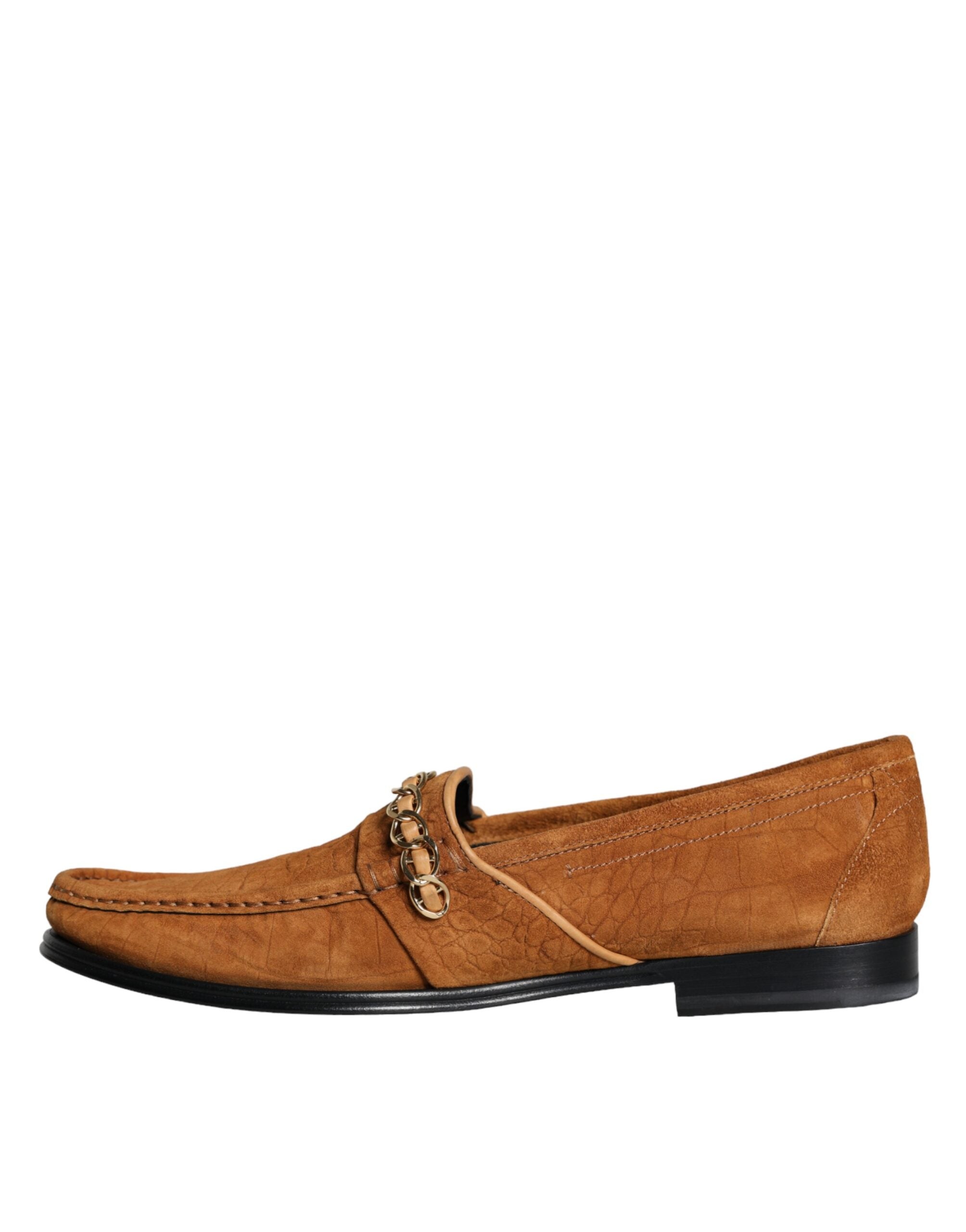 Brown velvet leather logo moccasin slip-on shoes