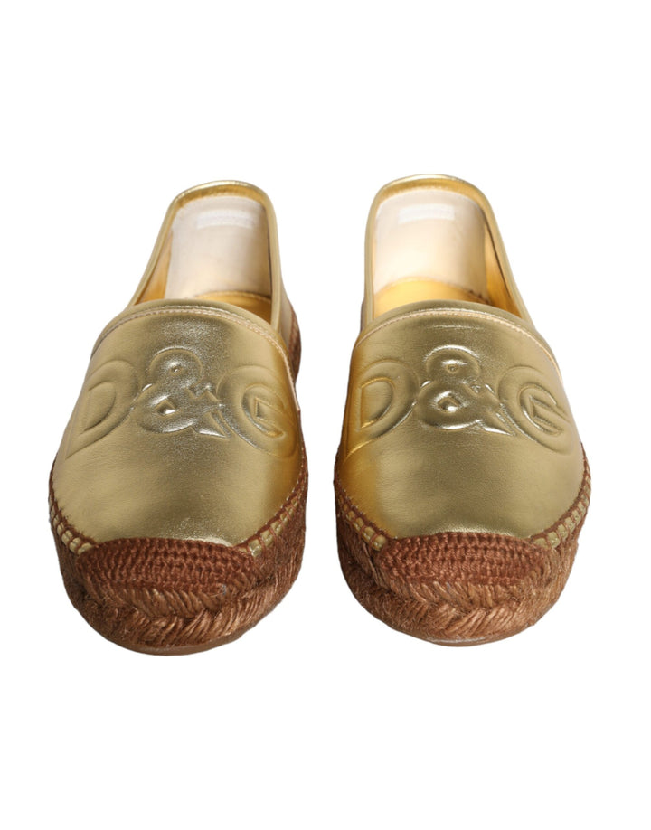 Dolce & Gabbana Gold Leder Loafers Flats Espadrille Schuhe