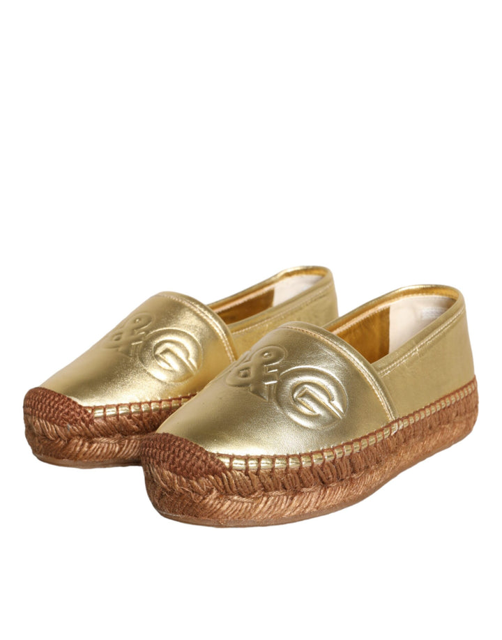 Dolce & Gabbana Gold Leder Loafers Flats Espadrille Schuhe