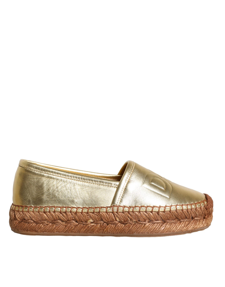 Dolce & Gabbana Gold Leder Loafers Flats Espadrille Schuhe