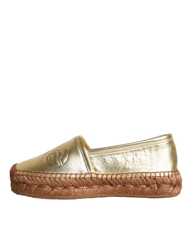 Dolce & Gabbana Gold Leder Loafers Flats Espadrille Schuhe