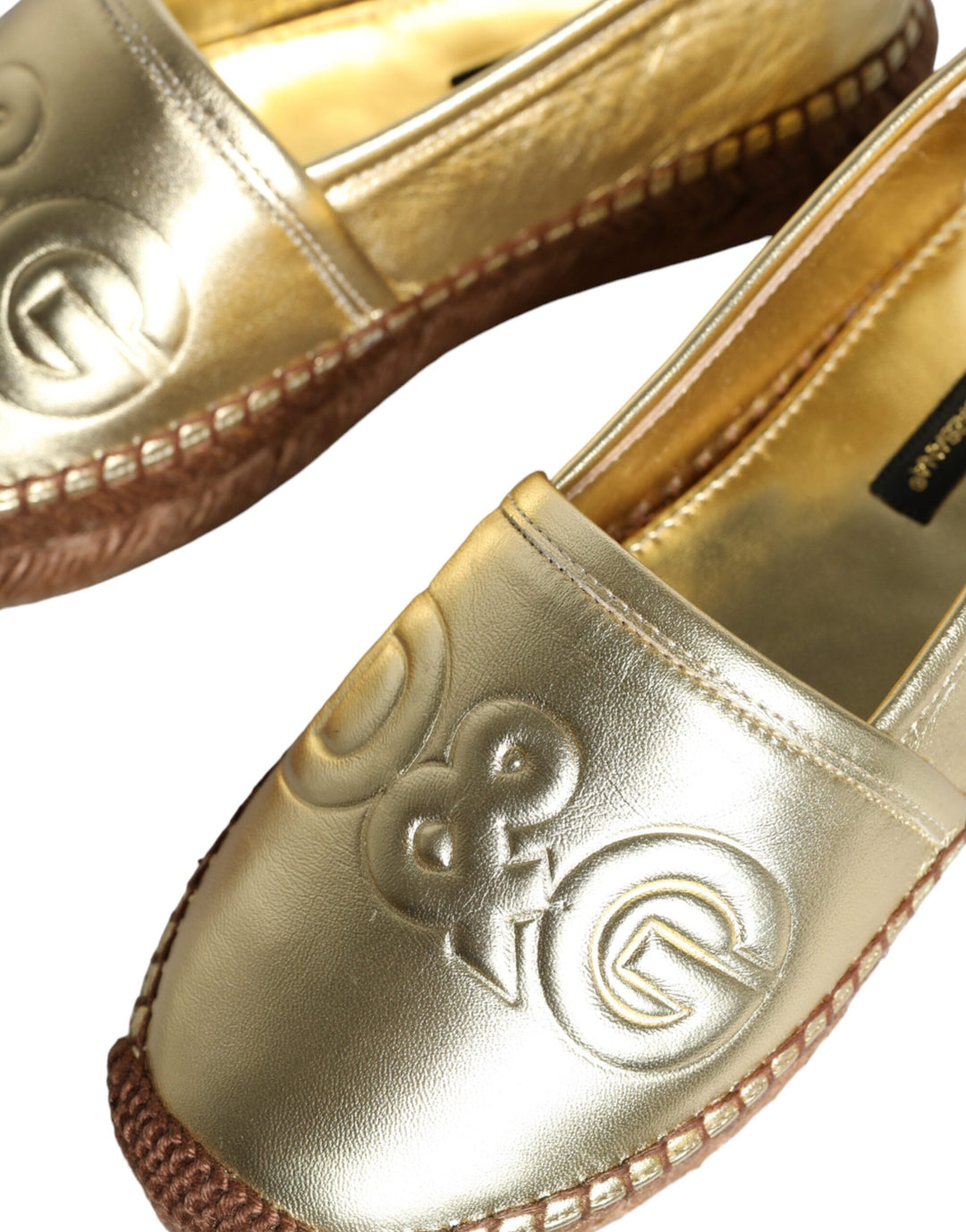 Dolce & Gabbana Gold Leder Loafers Flats Espadrille Schuhe