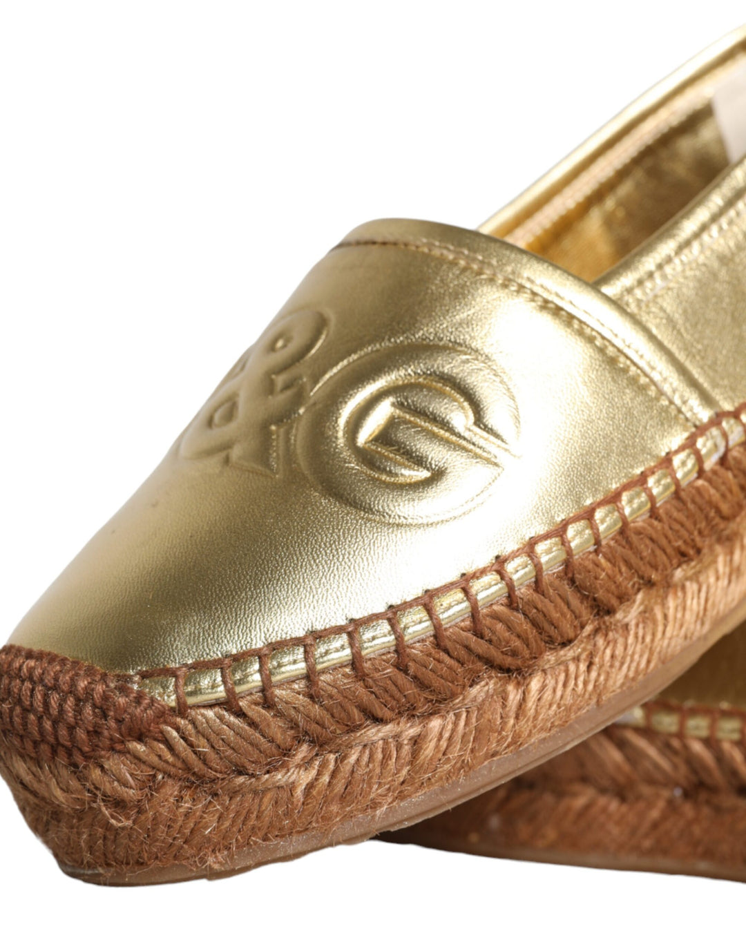 Dolce & Gabbana Gold Leder Loafers Flats Espadrille Schuhe