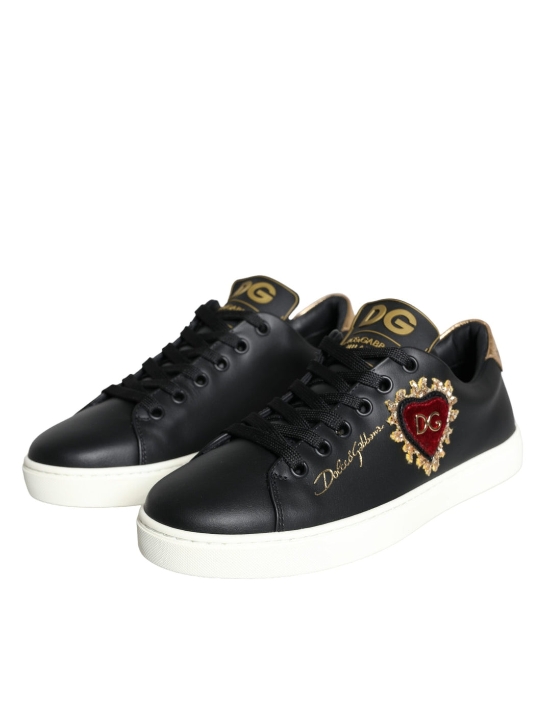 Dolce & Gabbana Schwarz Portofino Sacred Heart Turnschuhe Schuhe