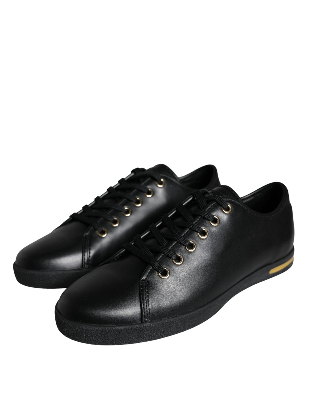 Dolce & Gabbana Schwarz Gold Leder Klassische Sneakers Schuhe