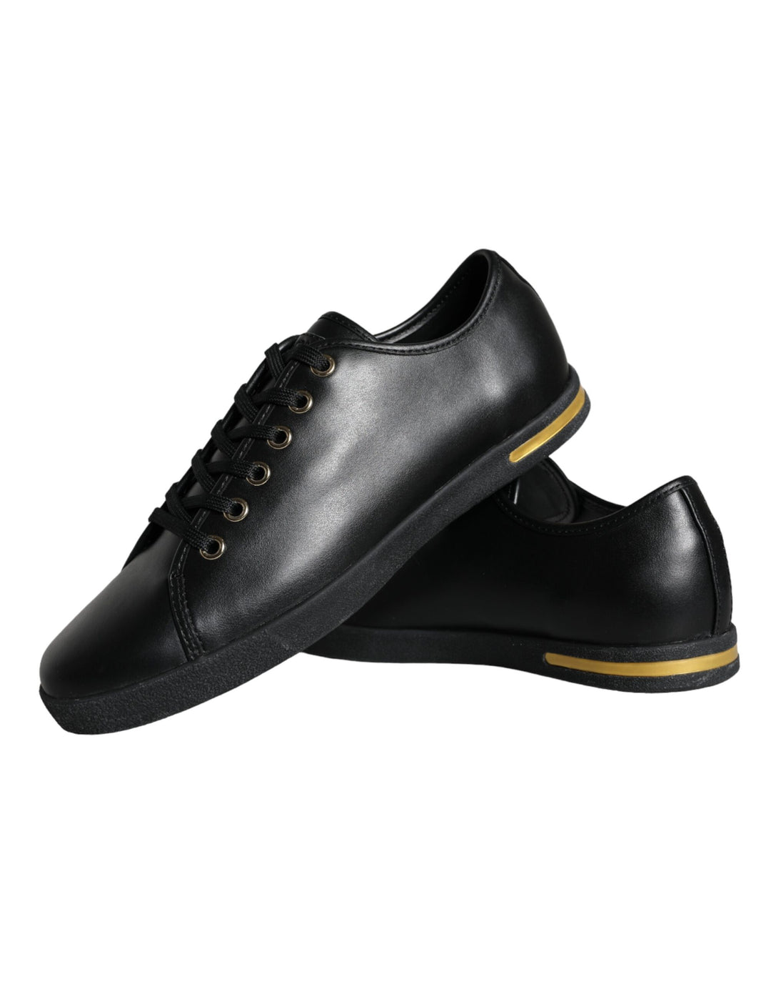 Dolce & Gabbana Schwarz Gold Leder Klassische Sneakers Schuhe