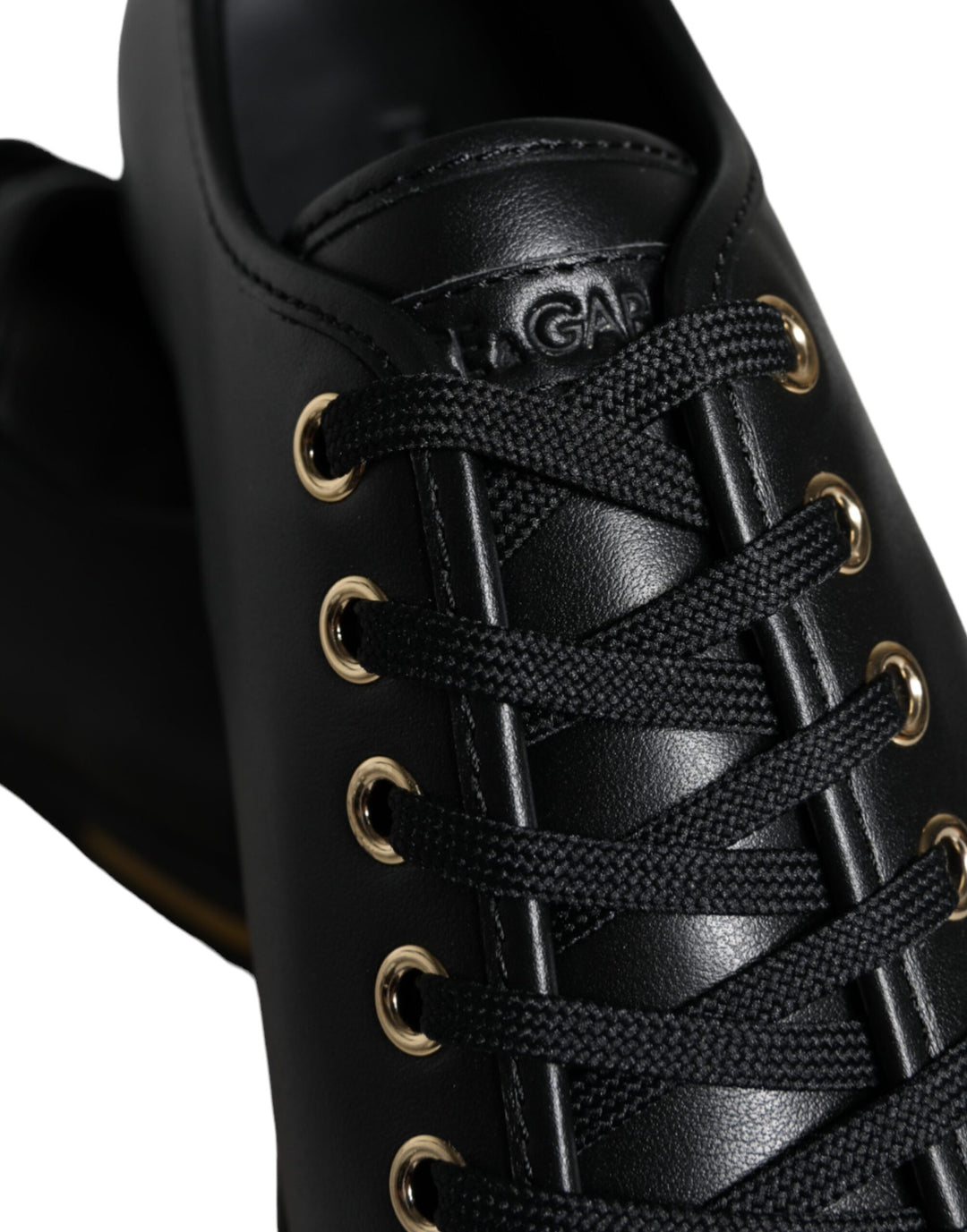 Dolce & Gabbana Schwarz Gold Leder Klassische Sneakers Schuhe