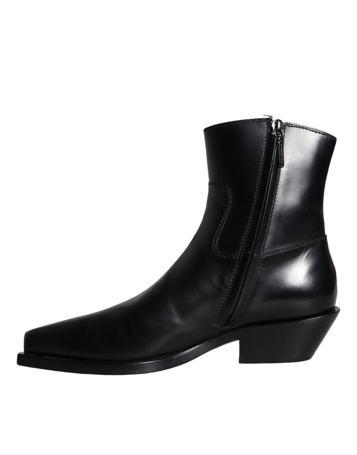 Dolce & Gabbana Schwarze Leder Stiefeletten Booties Schuhe