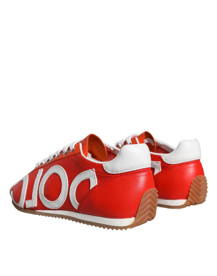 Dolce & Gabbana Rot Weiß Leder Logo Casual Turnschuhe Schuhe