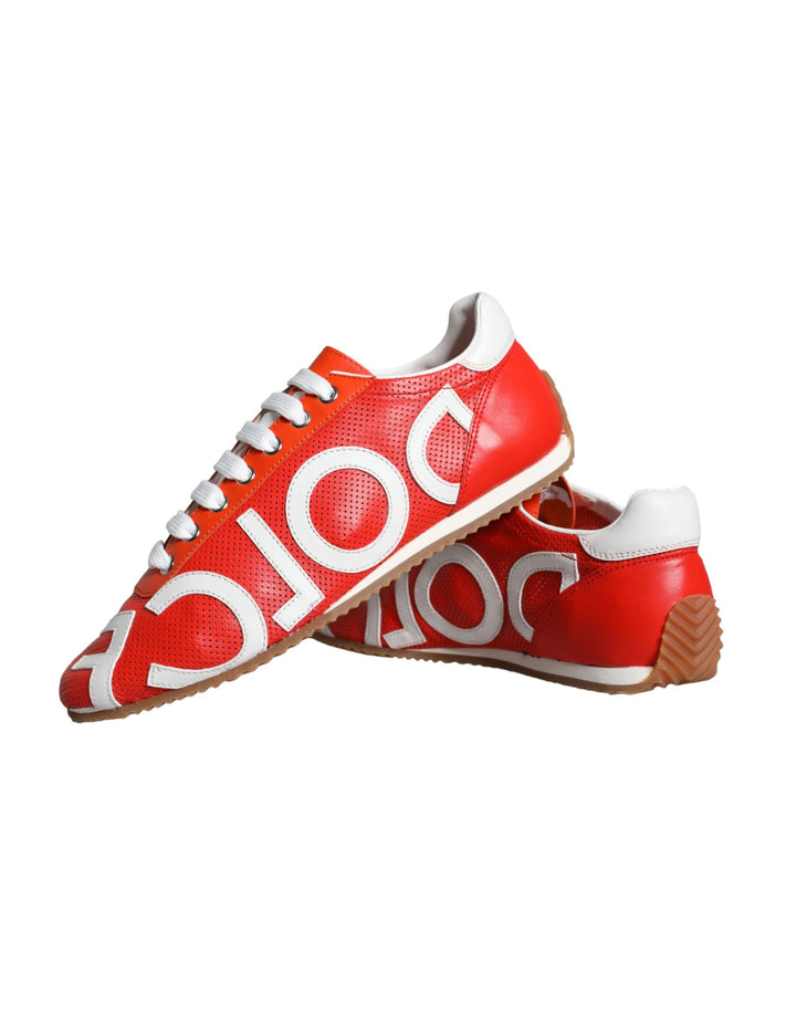 Dolce & Gabbana Rot Weiß Leder Logo Casual Turnschuhe Schuhe