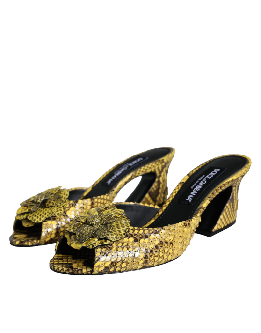 Gelbe Leder Blockabsatz Pantoletten Schuhe