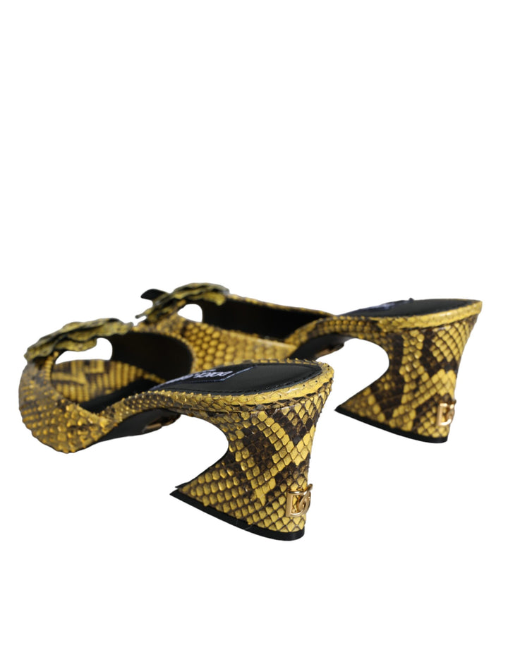Gelbe Leder Blockabsatz Pantoletten Schuhe