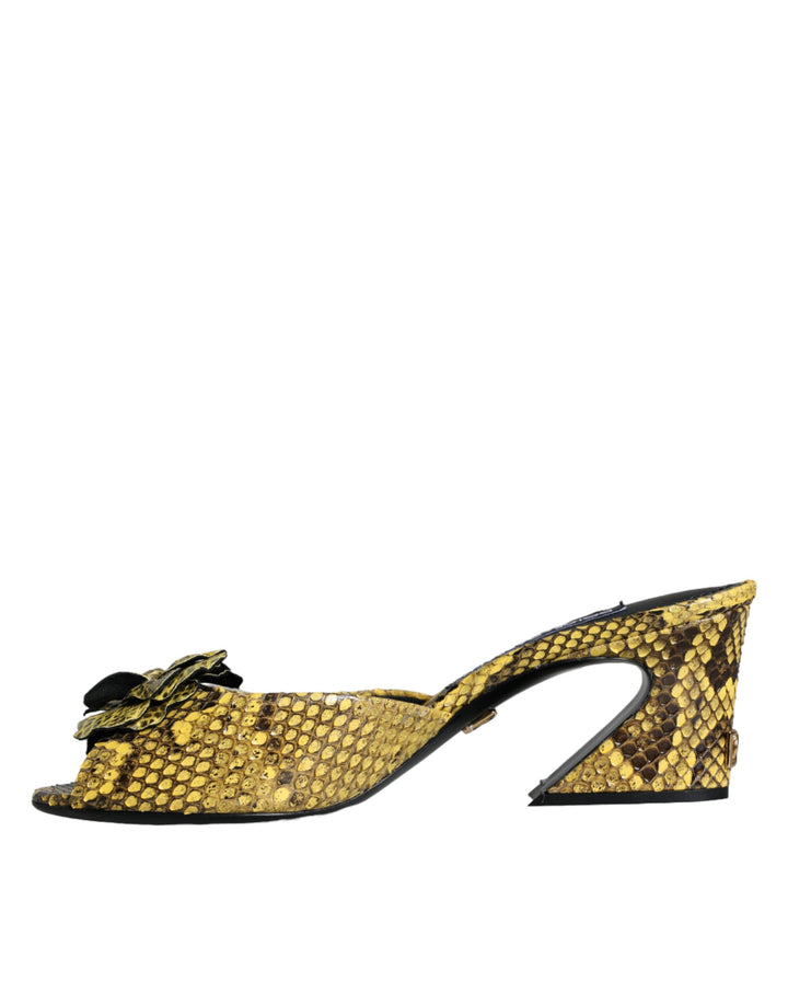 Gelbe Leder Blockabsatz Pantoletten Schuhe