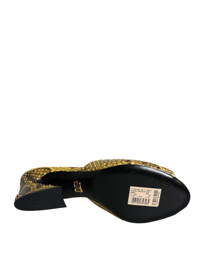 Gelbe Leder Blockabsatz Pantoletten Schuhe