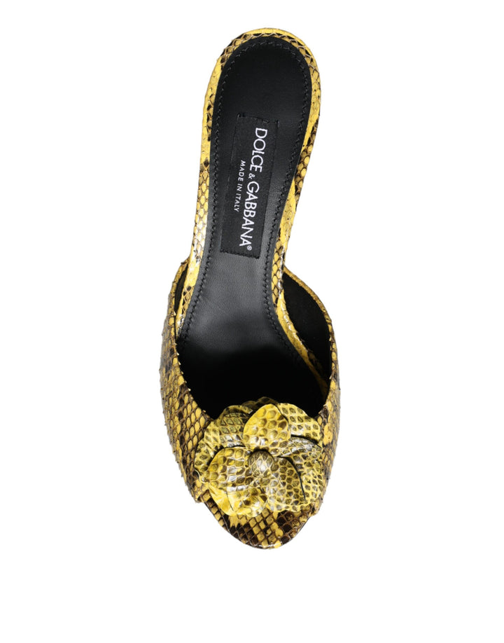 Gelbe Leder Blockabsatz Pantoletten Schuhe
