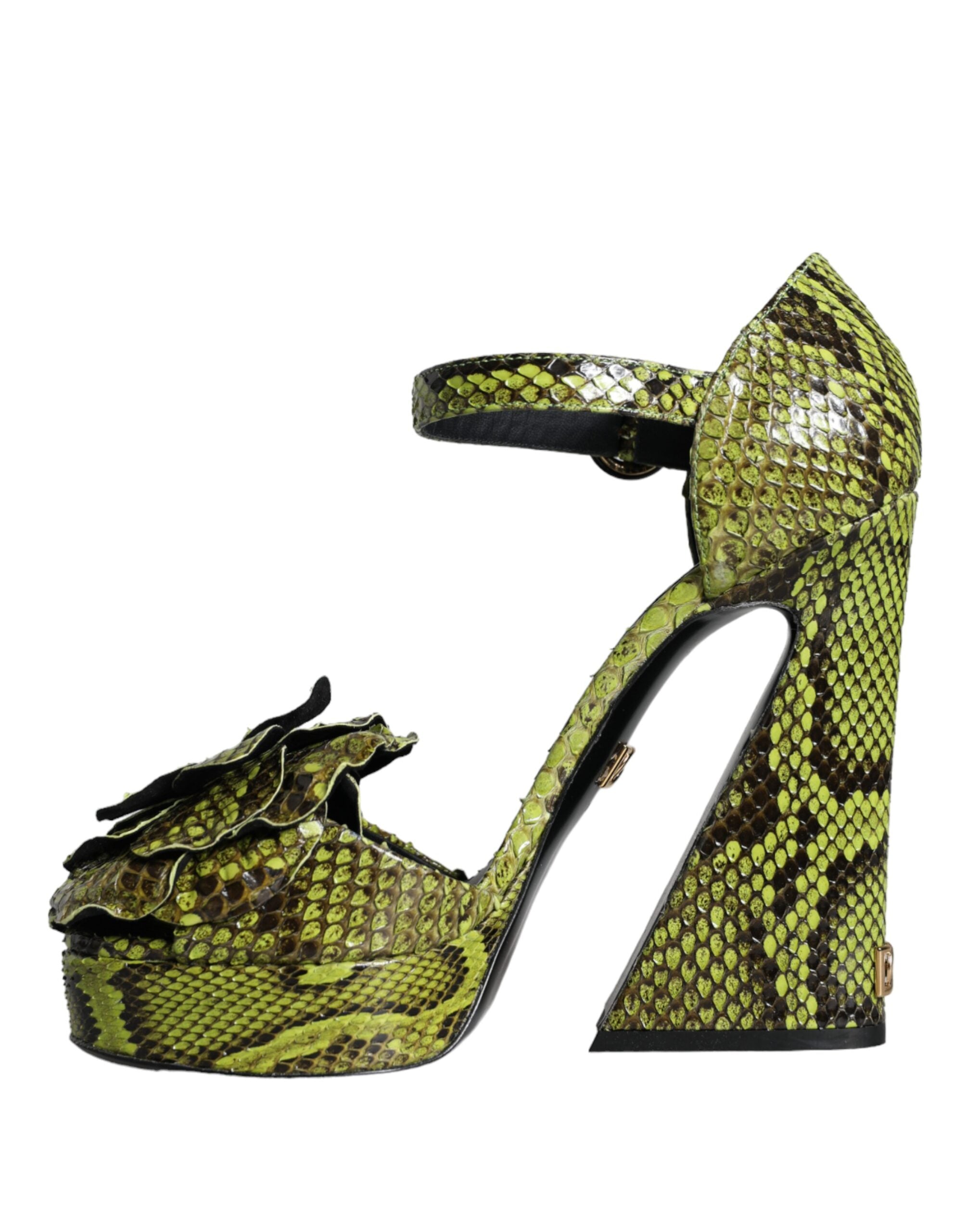 Grünes Exotisches Leder Knöchelriemchen Heels Sandalen Schuhe