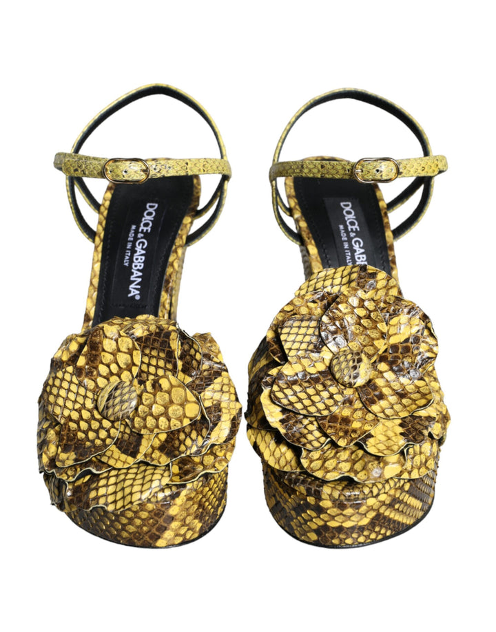 Gelbe Exotische Leder Knöchelriemen Heels Sandalen Schuhe