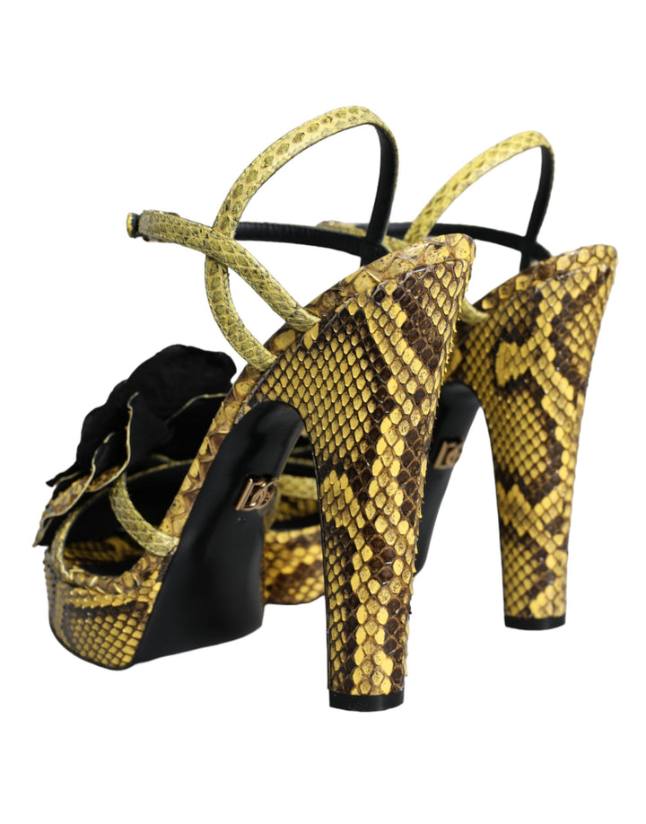 Gelbe Exotische Leder Knöchelriemen Heels Sandalen Schuhe