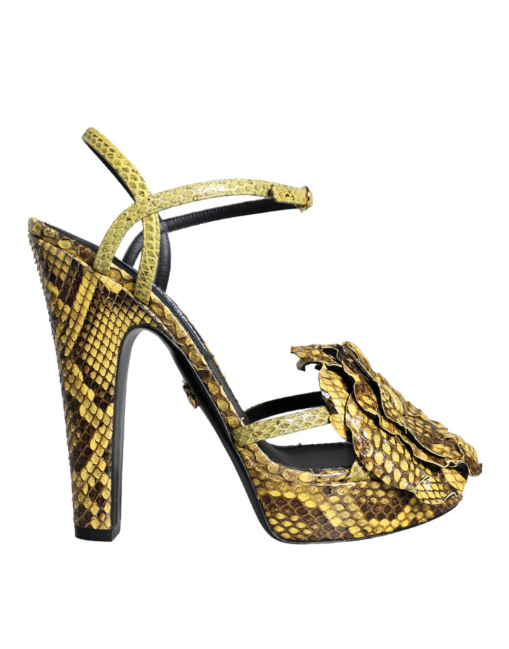 Gelbe Exotische Leder Knöchelriemen Heels Sandalen Schuhe