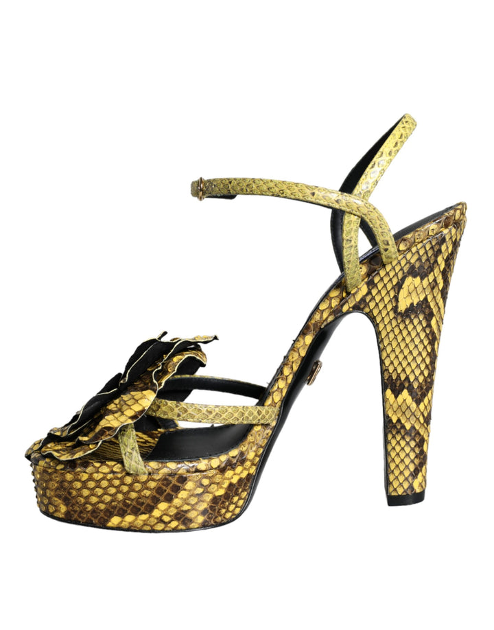 Gelbe Exotische Leder Knöchelriemen Heels Sandalen Schuhe