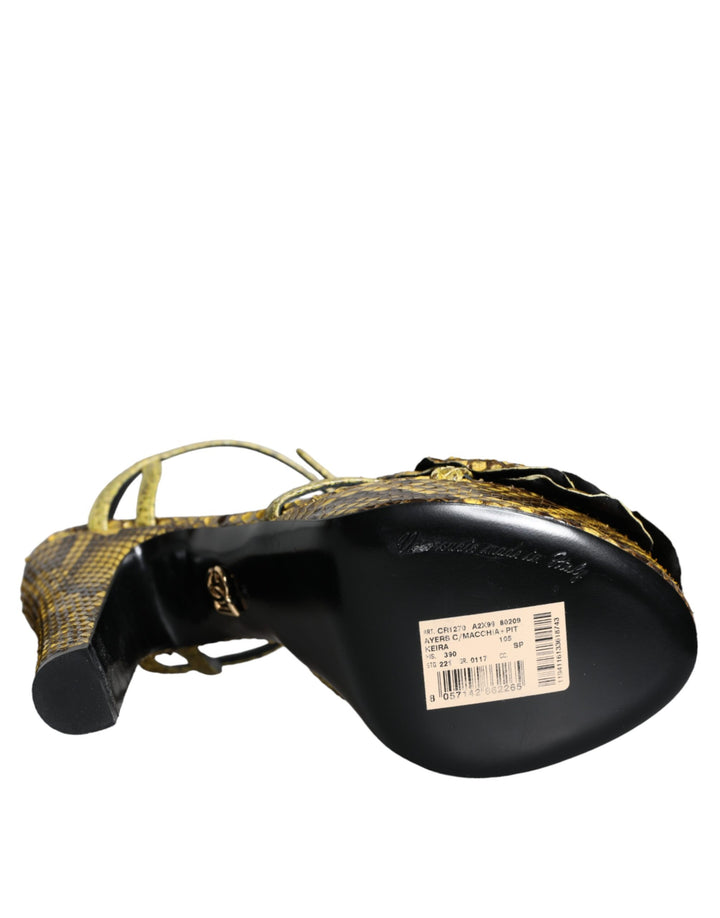 Gelbe Exotische Leder Knöchelriemen Heels Sandalen Schuhe