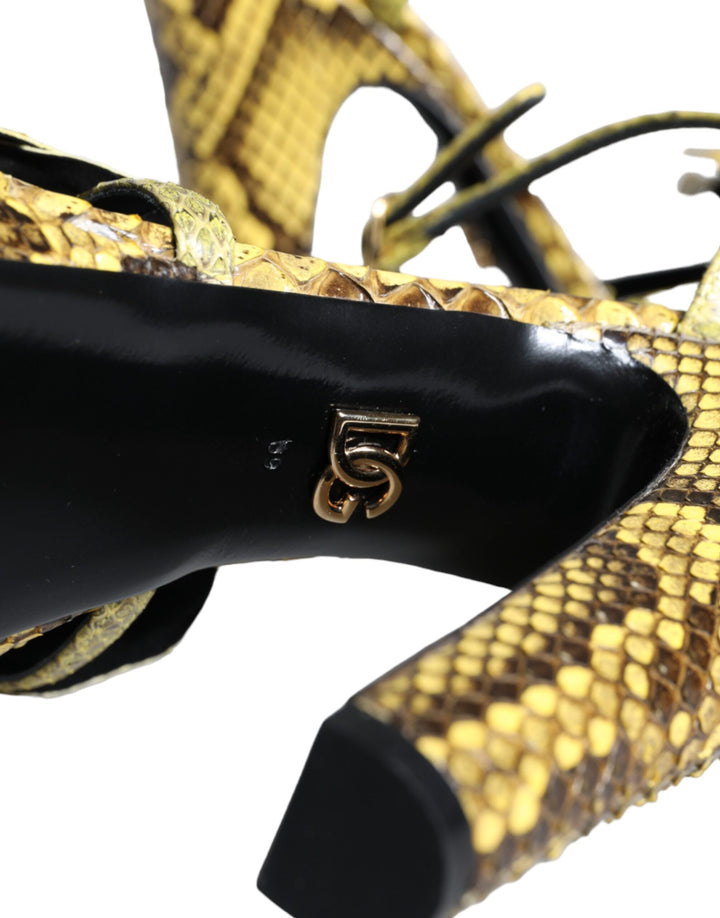 Gelbe Exotische Leder Knöchelriemen Heels Sandalen Schuhe