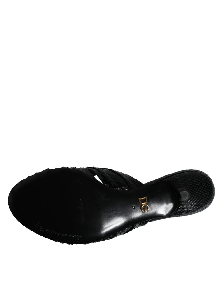 Black Leather Heels Sandals Shoes