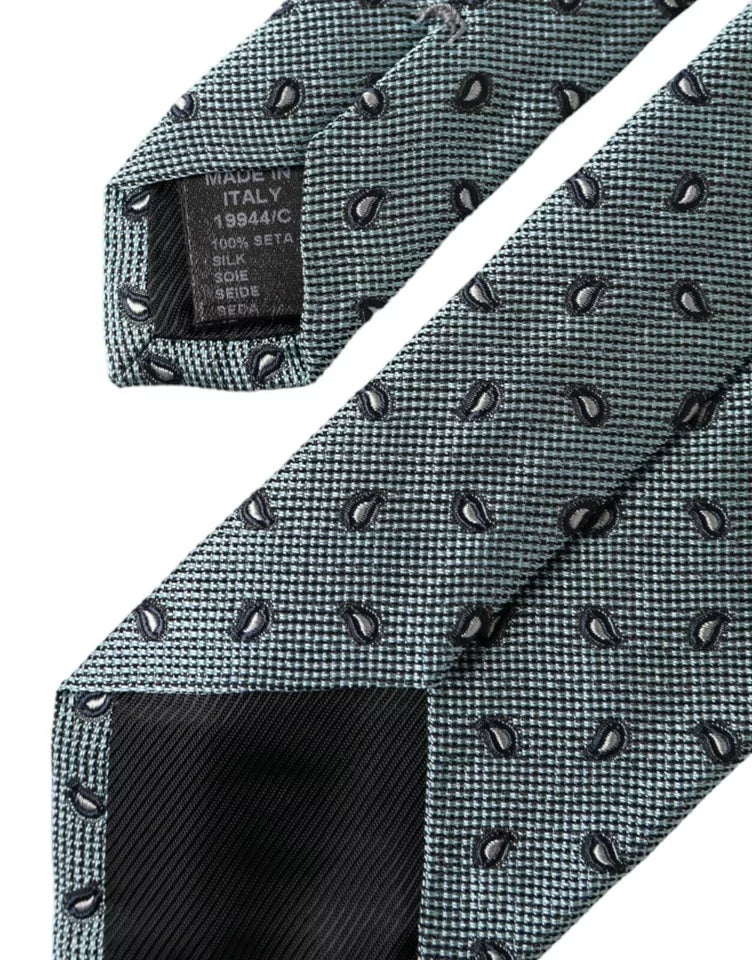 Green patterned men's tie made of 100% silk