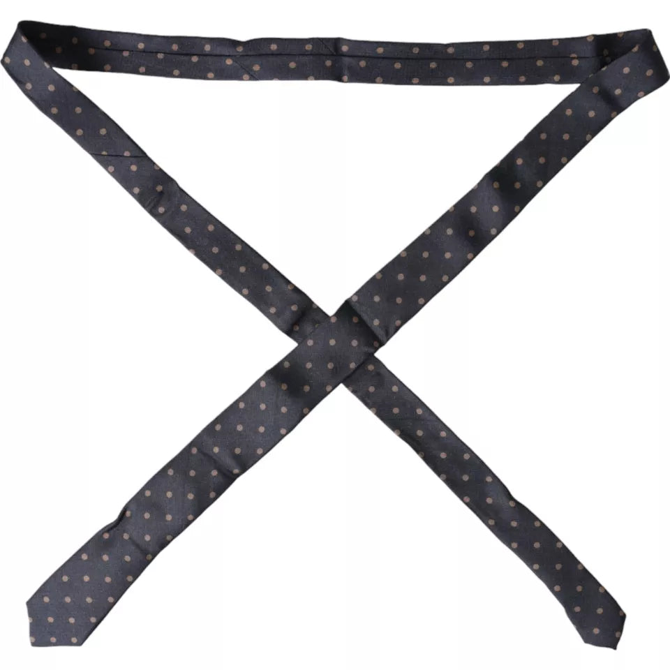 Black dotted fantasy silk tie for men, adjustable